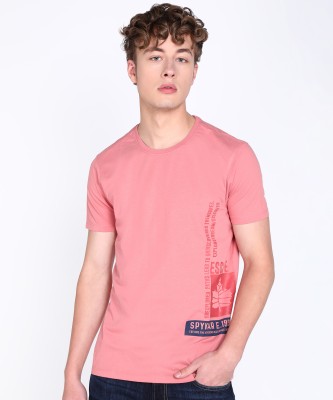 Spykar Printed Men Round Neck Pink T-Shirt