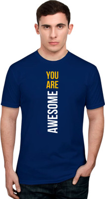 WEAR ESSENCE Graphic Print Men Round Neck Navy Blue T-Shirt