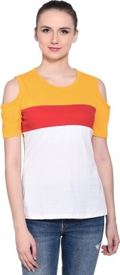 GEUM Striped Women Round Neck Red, White, Yellow T-Shirt