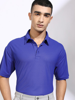 HIGHLANDER Solid Men Polo Neck Blue T-Shirt