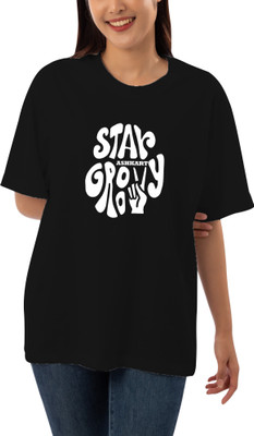 HouseOfCommon Graphic Print Women Round Neck Black T-Shirt