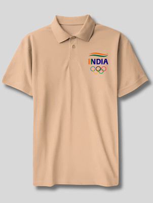 Zoobang Solid Men Polo Neck Beige T-Shirt