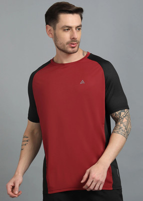 Adrenex Colorblock Men Round Neck Black, Red T-Shirt