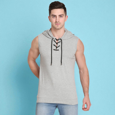 Faricon Trend Solid Men Hooded Neck Grey T-Shirt