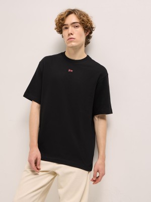 THE BEAR HOUSE Solid Men Round Neck Black T-Shirt