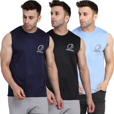 INDIZO Solid Men Round Neck Blue, Black T-Shirt