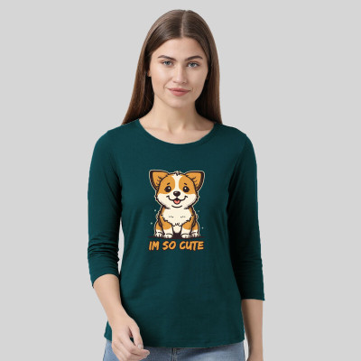 Smart Colors Printed, Typography Women Round Neck Dark Green T-Shirt