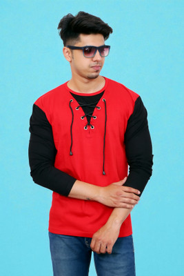 FARICON Solid Men Round Neck Red T-Shirt