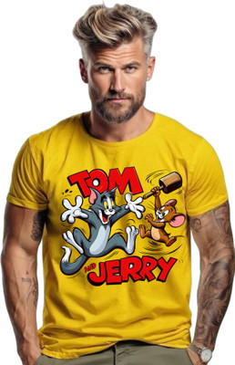 Atraye Graphic Print Men Round Neck Yellow T-Shirt