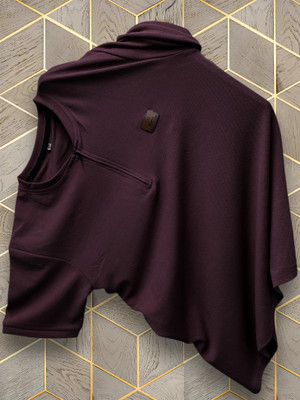 JINIK Solid Men Round Neck Purple T-Shirt