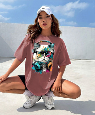 firi Printed Women Round Neck Pink T-Shirt