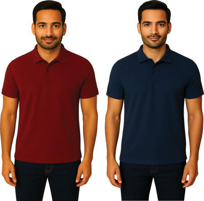 Tejas And Tejas Solid Men Polo Neck Maroon T-Shirt