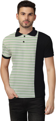 tfurnish Striped Men Polo Neck Green T-Shirt