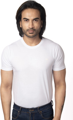 Vital Solid Men Round Neck White T-Shirt