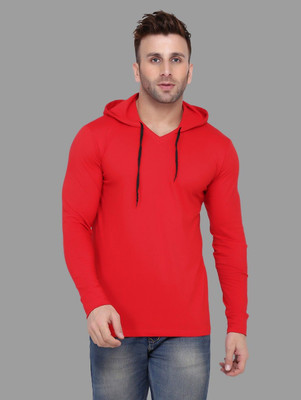tfurnish Solid Men Hooded Neck Red T-Shirt