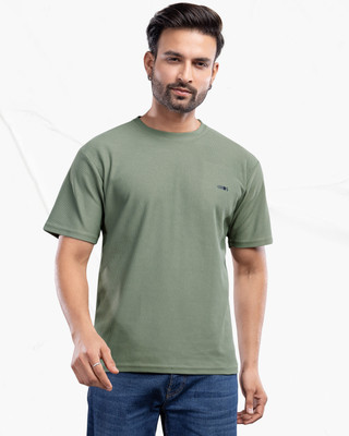 3BROS Solid Men Round Neck Green T-Shirt
