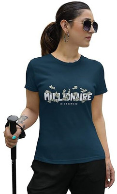 Carbonyte Printed Women Round Neck Blue T-Shirt