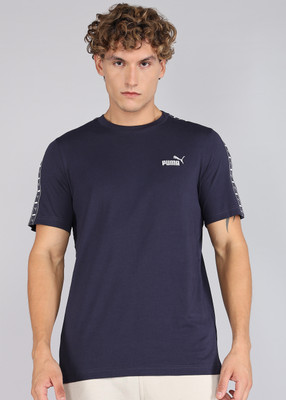 PUMA Solid Men Round Neck Blue T-Shirt