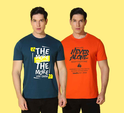 WOOSTRO Printed Men Round Neck Blue, Orange T-Shirt