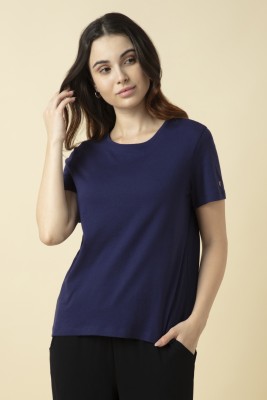 VAN HEUSEN Solid Women Round Neck Blue T-Shirt