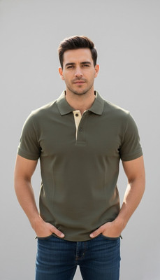 WILD CAMO Solid Men Polo Neck Green T-Shirt