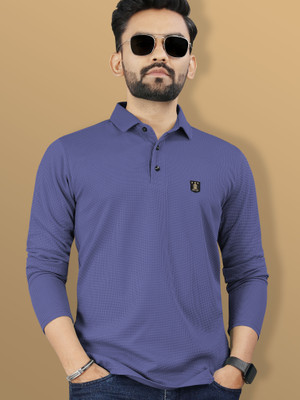 VeBNoR Solid Men Polo Neck Blue T-Shirt