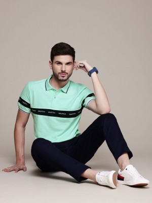 NAUTICA Striped Men Polo Neck Green T-Shirt