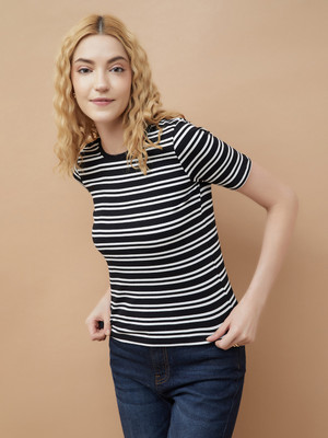 Fame Forever by Lifestyle Solid Women Round Neck Black T-Shirt