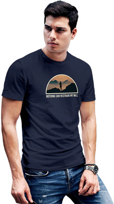 Fighterhero Printed Men Round Neck Navy Blue T-Shirt