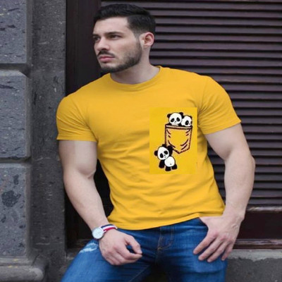 SAHAL Printed Men Round Neck Yellow T-Shirt