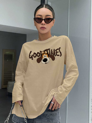 THE DRY STATE Graphic Print Women Round Neck Beige T-Shirt