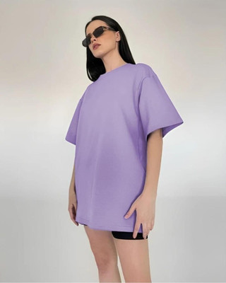 HouseOfCommon Self Design Women Round Neck Purple T-Shirt