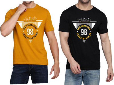 WOOSTRO Graphic Print Men Round Neck Brown, Black T-Shirt