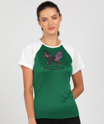 Shashvi Fashion Printed, Typography Women Round Neck Green, White T-Shirt