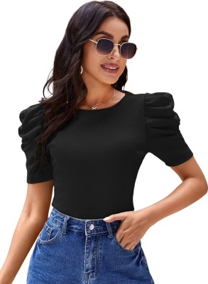 tanishka fashion hub Party Self Design Women Black Top