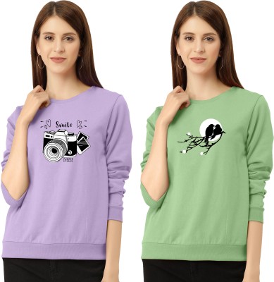 ZentWorld Printed Women Round Neck Purple, Light Green T-Shirt