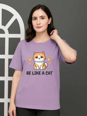 Merag Printed Women Round Neck Purple T-Shirt