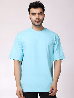 JP Creation Solid Men Round Neck Light Blue T-Shirt