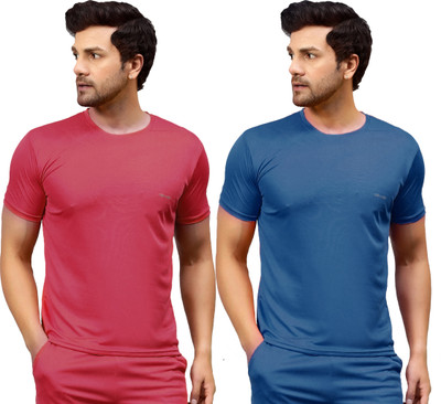 UDI n ADI Solid Men Round Neck Maroon, Dark Blue T-Shirt