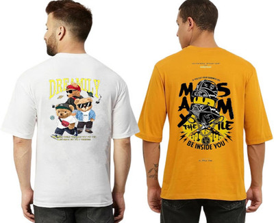 xpecto style Printed Men Round Neck White, Yellow T-Shirt