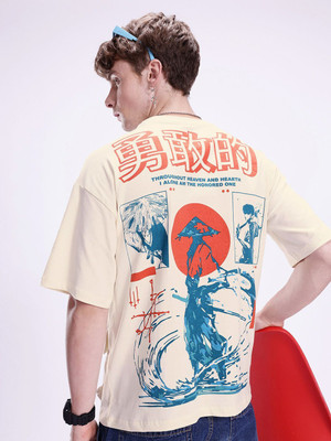 Kook N Keech Printed Men Round Neck Beige T-Shirt