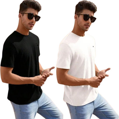 COPEHHI Solid Men Round Neck Black, Grey T-Shirt