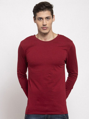 RULEDBYSUN Solid Men Round Neck Maroon T-Shirt