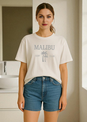 Elvia Printed Women Round Neck White T-Shirt