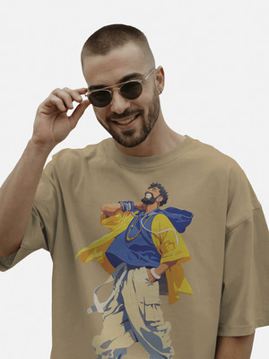 PS ENTERPRISES Printed Men Round Neck Beige T-Shirt