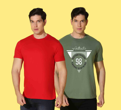 WOOSTRO Typography Men Round Neck Red, Green T-Shirt