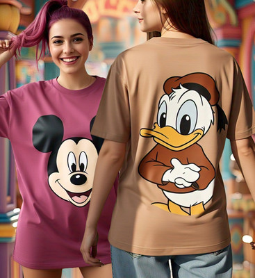 DISNEY by DreamBe Printed Women Round Neck Multicolor T-Shirt
