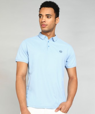 Kolor Fusion Solid Men Polo Neck Light Blue T-Shirt