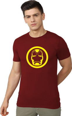 OrrganicChics Printed Men Round Neck Maroon T-Shirt