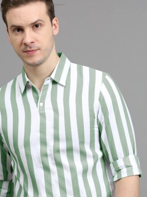 GARBLY Striped Men Polo Neck Green, White T-Shirt